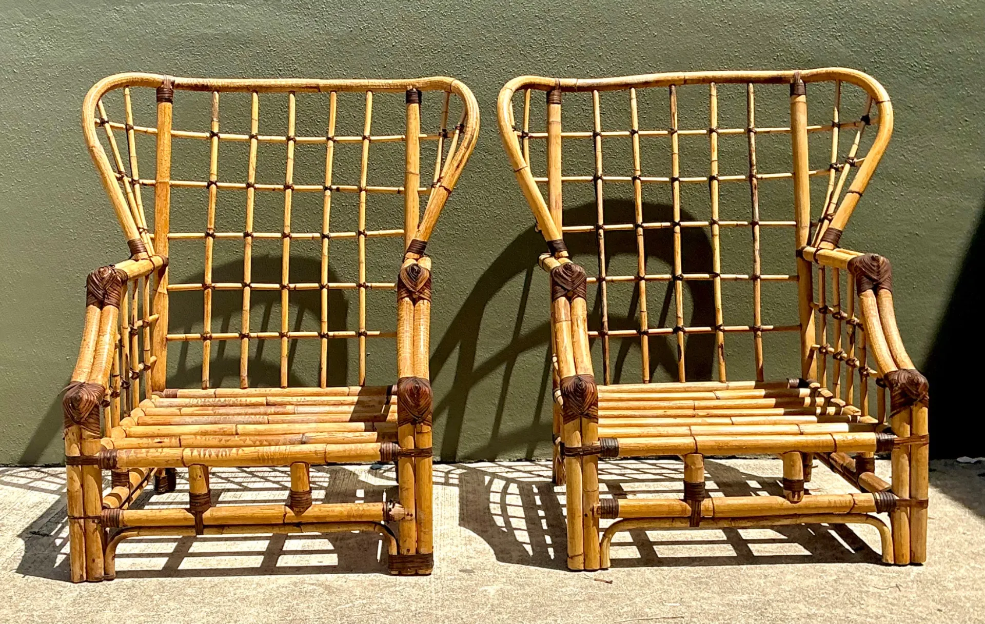 Vintage Grid Rattan High Back Chairs - Pair — additional photo 1
