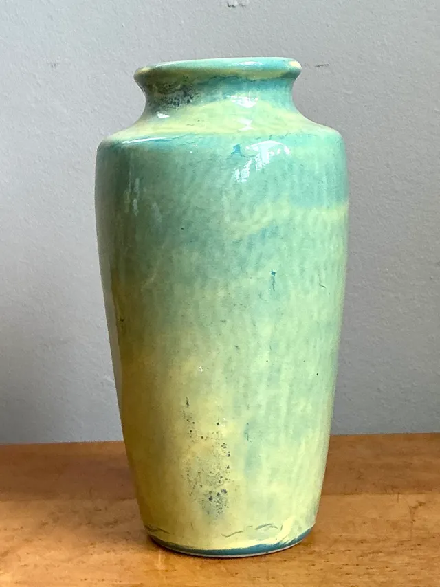 Vintage Blue and Yellow Glazed Ceramic Vase — additional photo 5