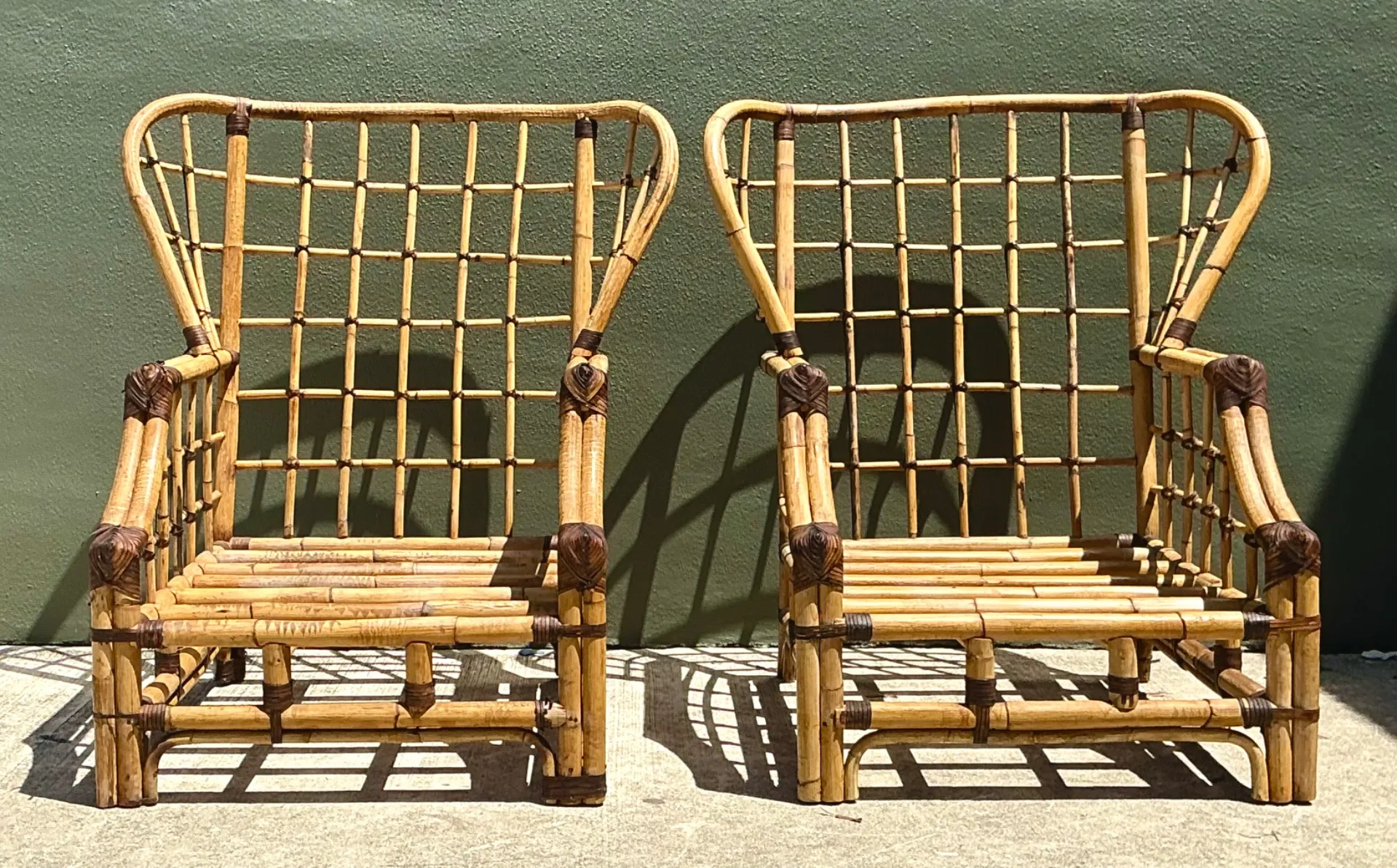 Vintage Grid Rattan High Back Chairs - Pair — additional photo 3
