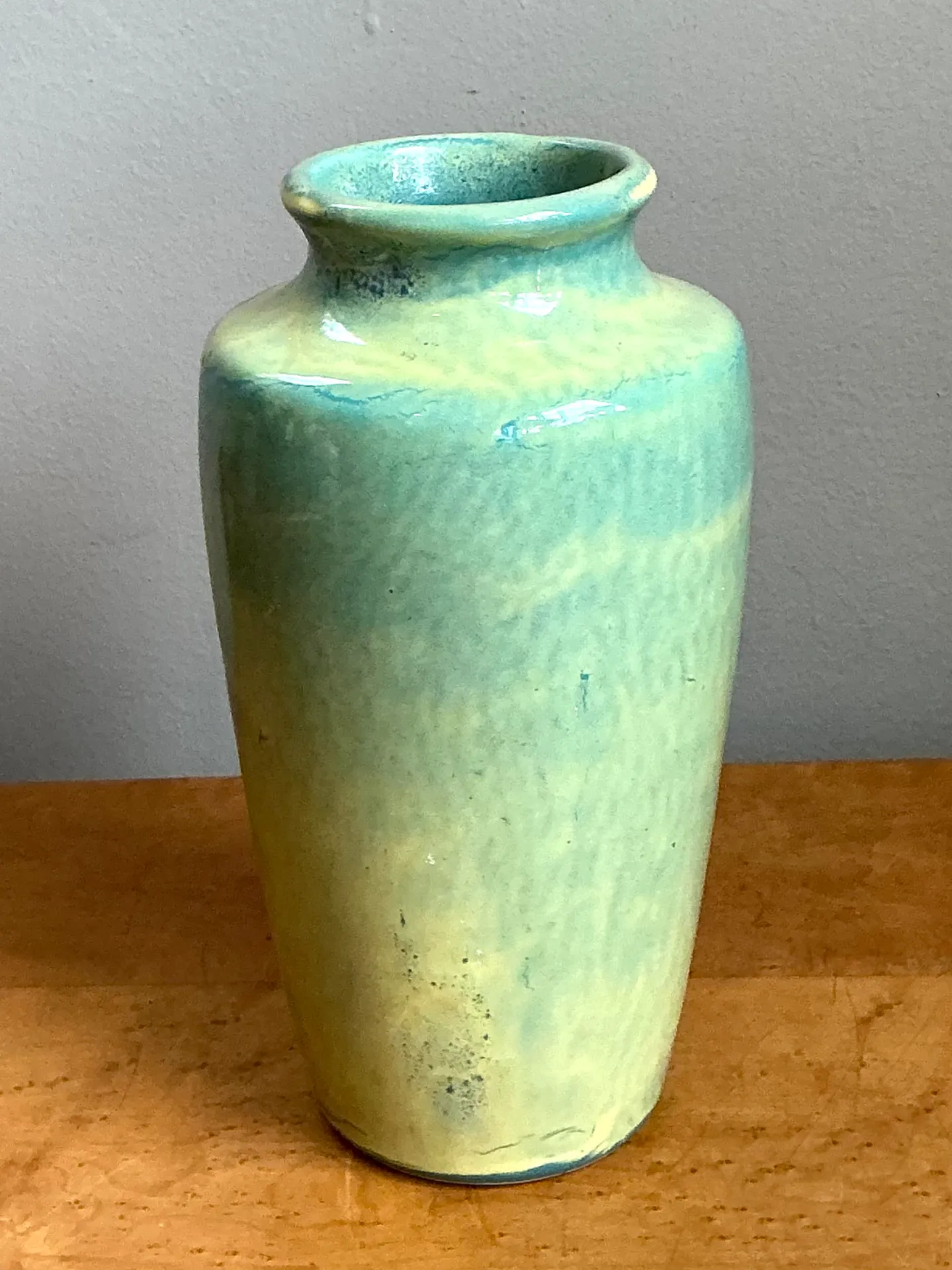 Vintage Blue and Yellow Glazed Ceramic Vase — additional photo 4