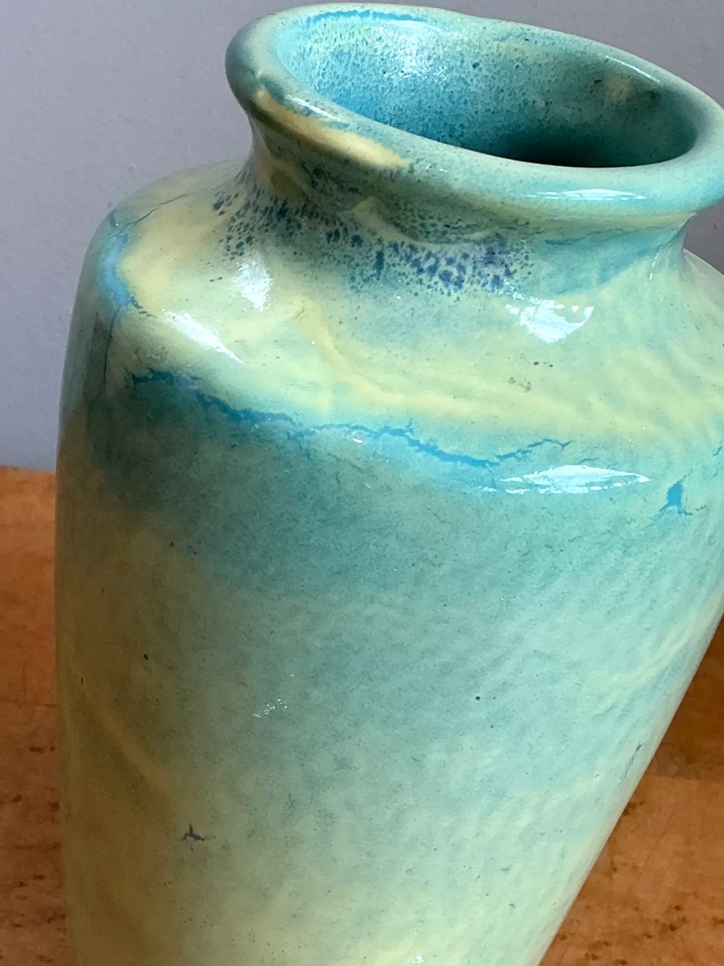 Vintage Blue and Yellow Glazed Ceramic Vase — additional photo 2
