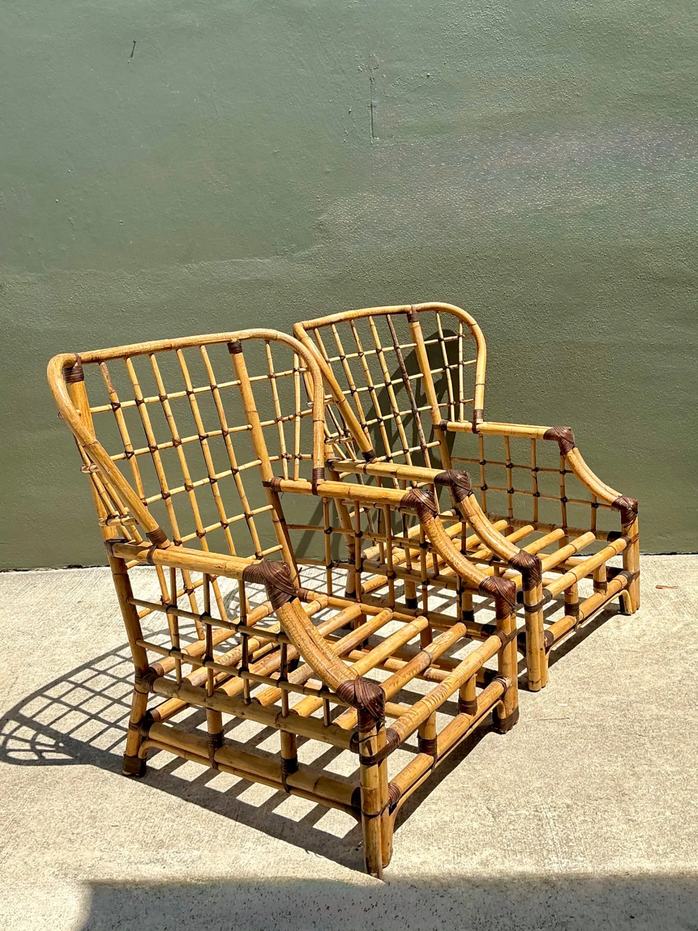 Vintage Grid Rattan High Back Chairs - Pair — additional photo 6
