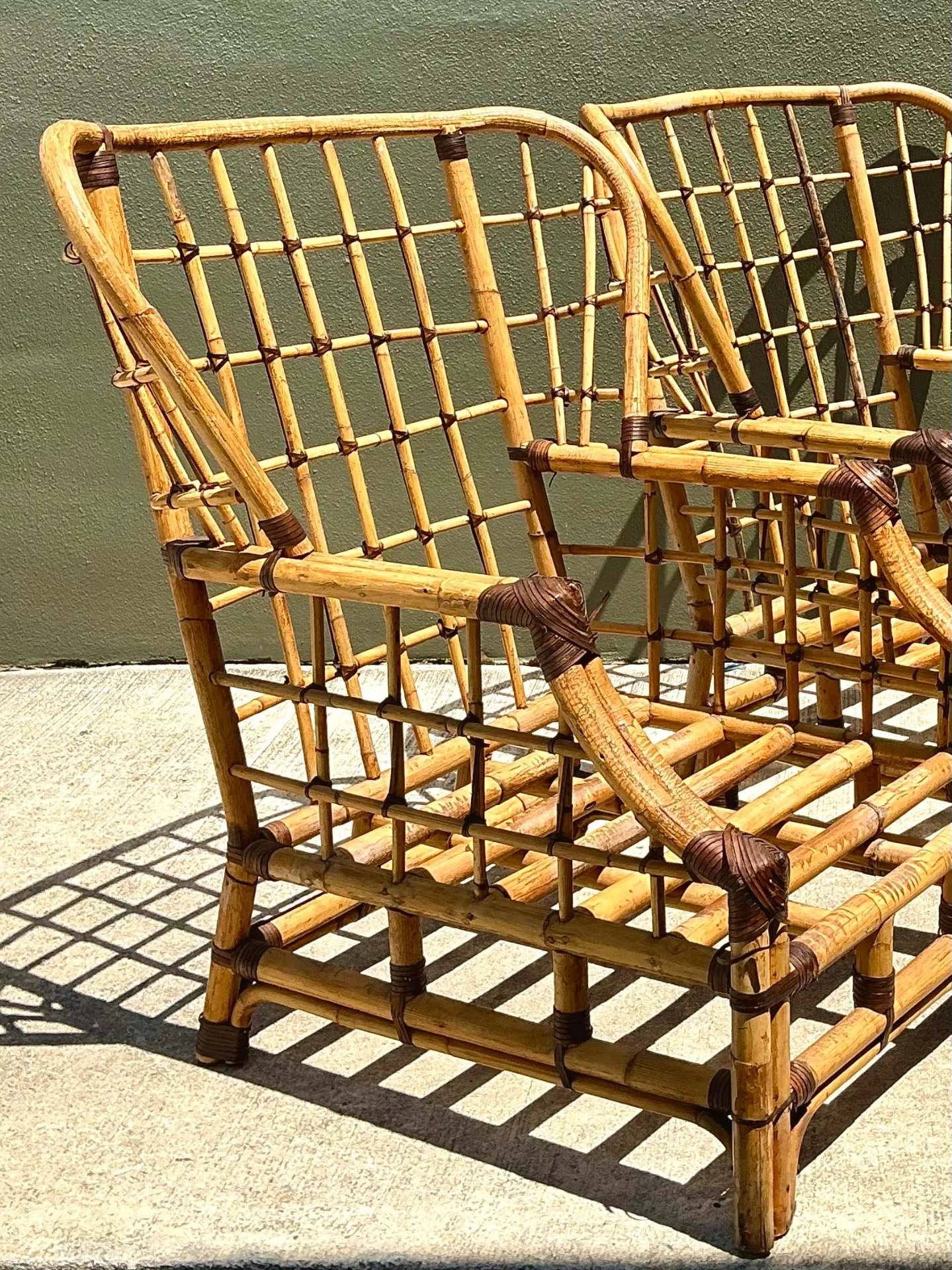 Vintage Grid Rattan High Back Chairs - Pair — additional photo 4