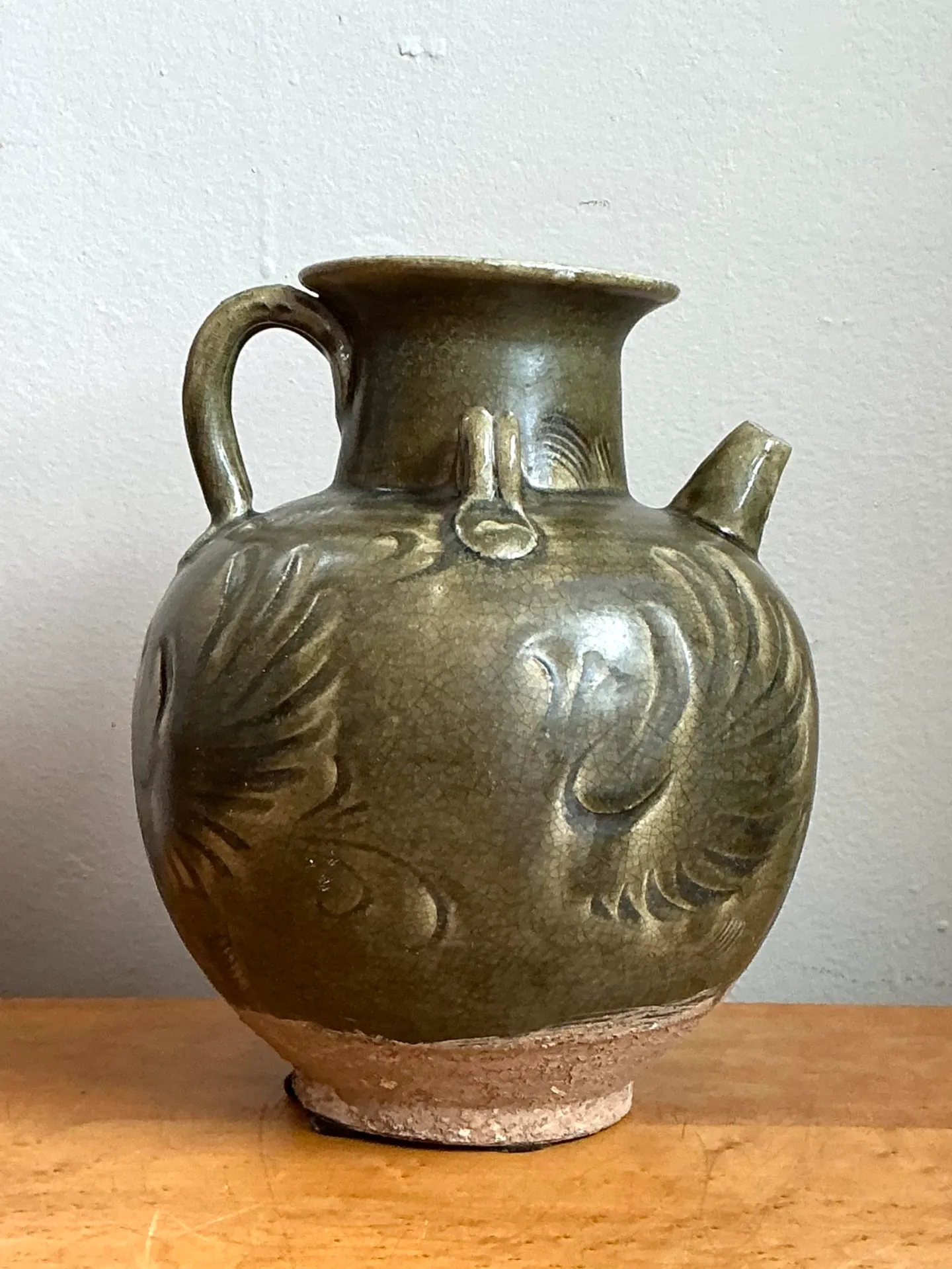 Vintage Sculptural Green Ceramic Jug — additional photo 2