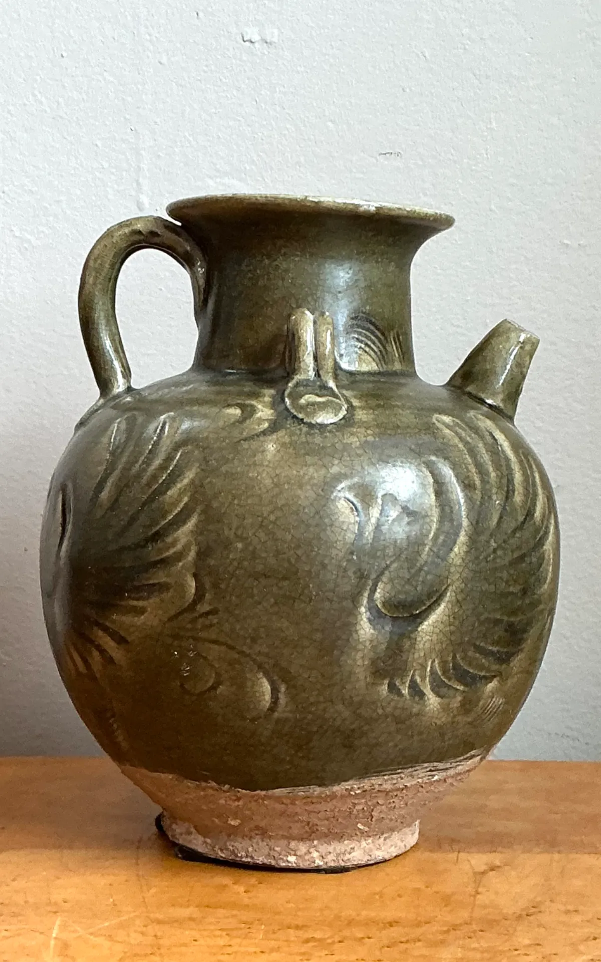Vintage Sculptural Green Ceramic Jug — additional photo 2