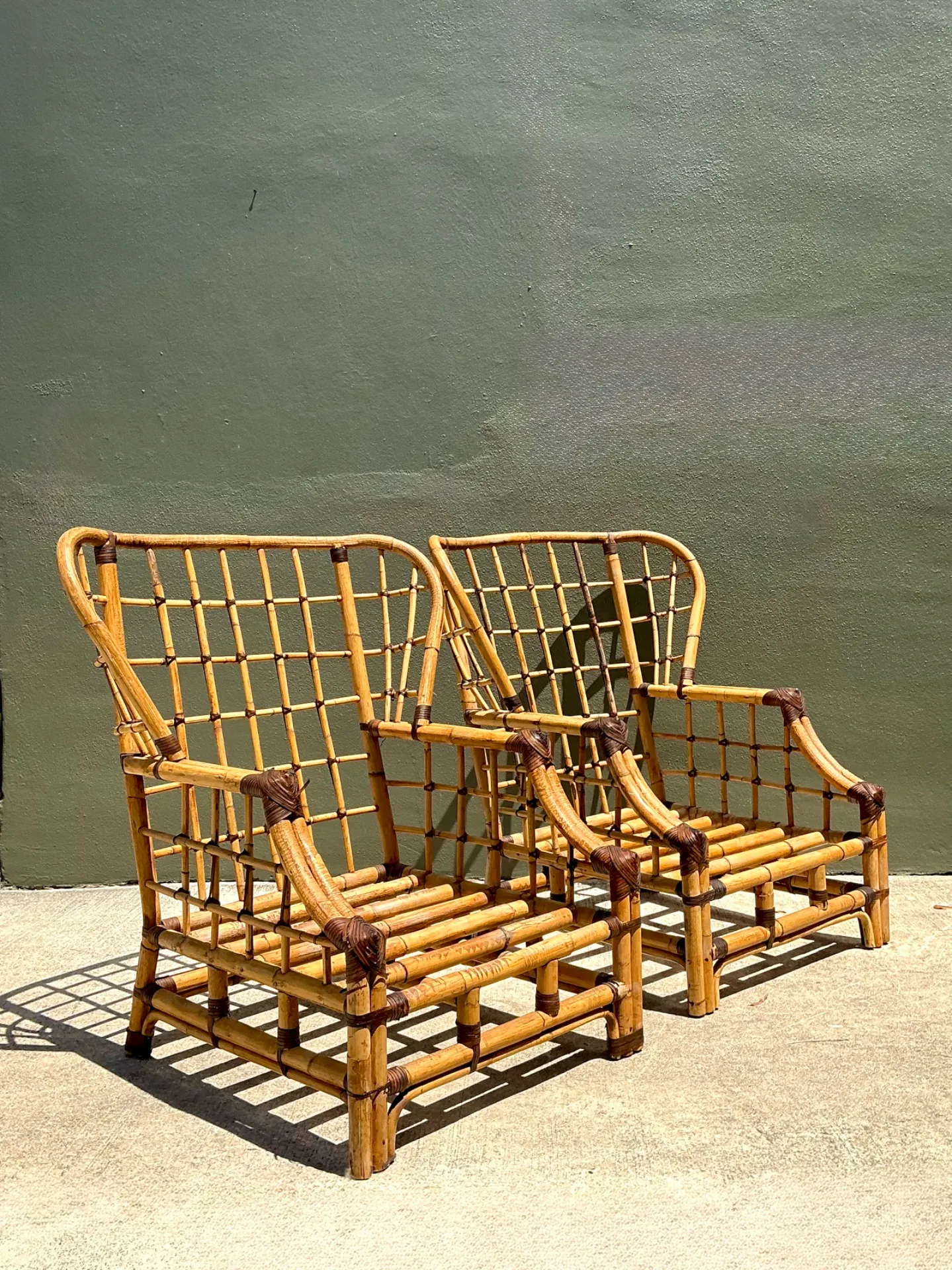 Vintage Grid Rattan High Back Chairs - Pair — additional photo 2