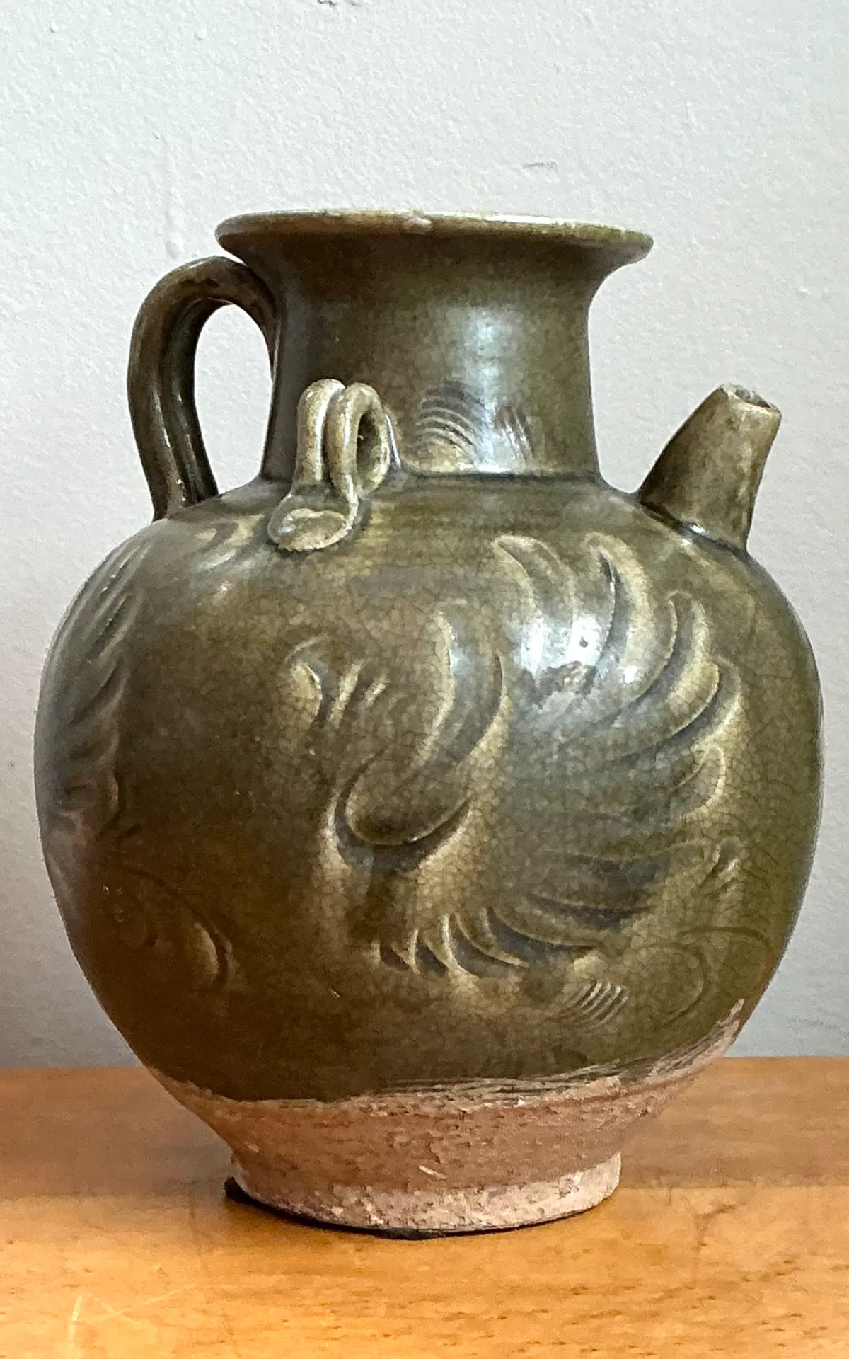 Vintage Sculptural Green Ceramic Jug — additional photo 4