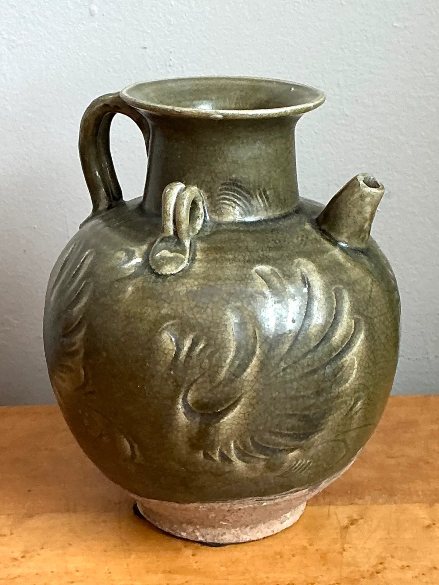 Vintage Sculptural Green Ceramic Jug — additional photo 3