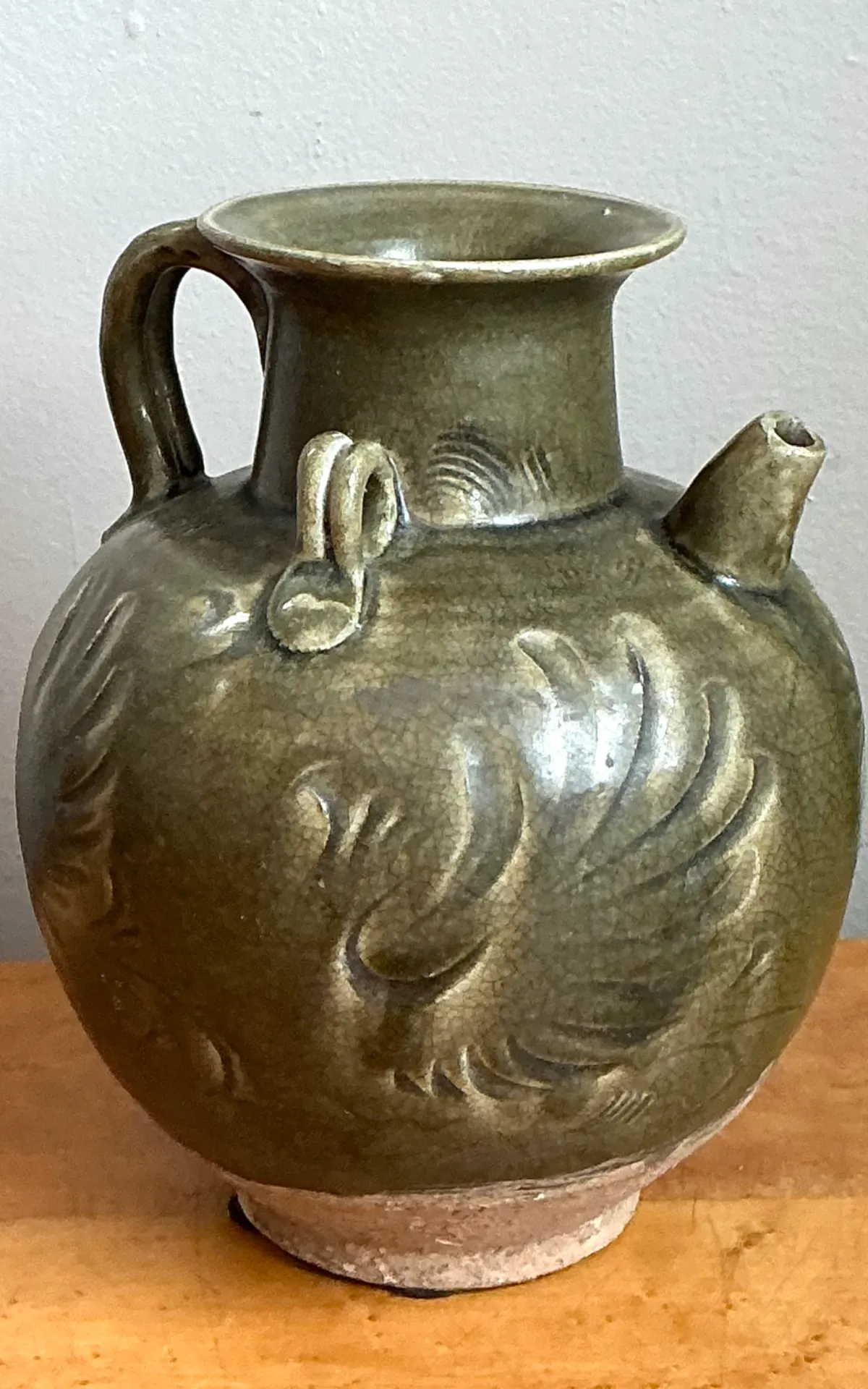 Vintage Sculptural Green Ceramic Jug — additional photo 3