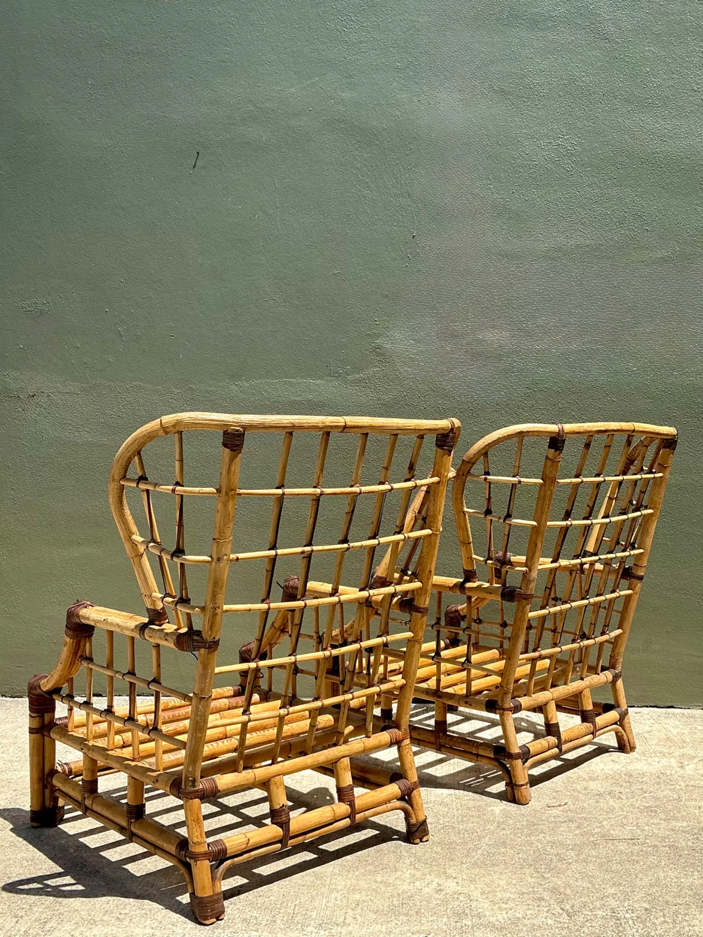 Vintage Grid Rattan High Back Chairs - Pair — additional photo 8