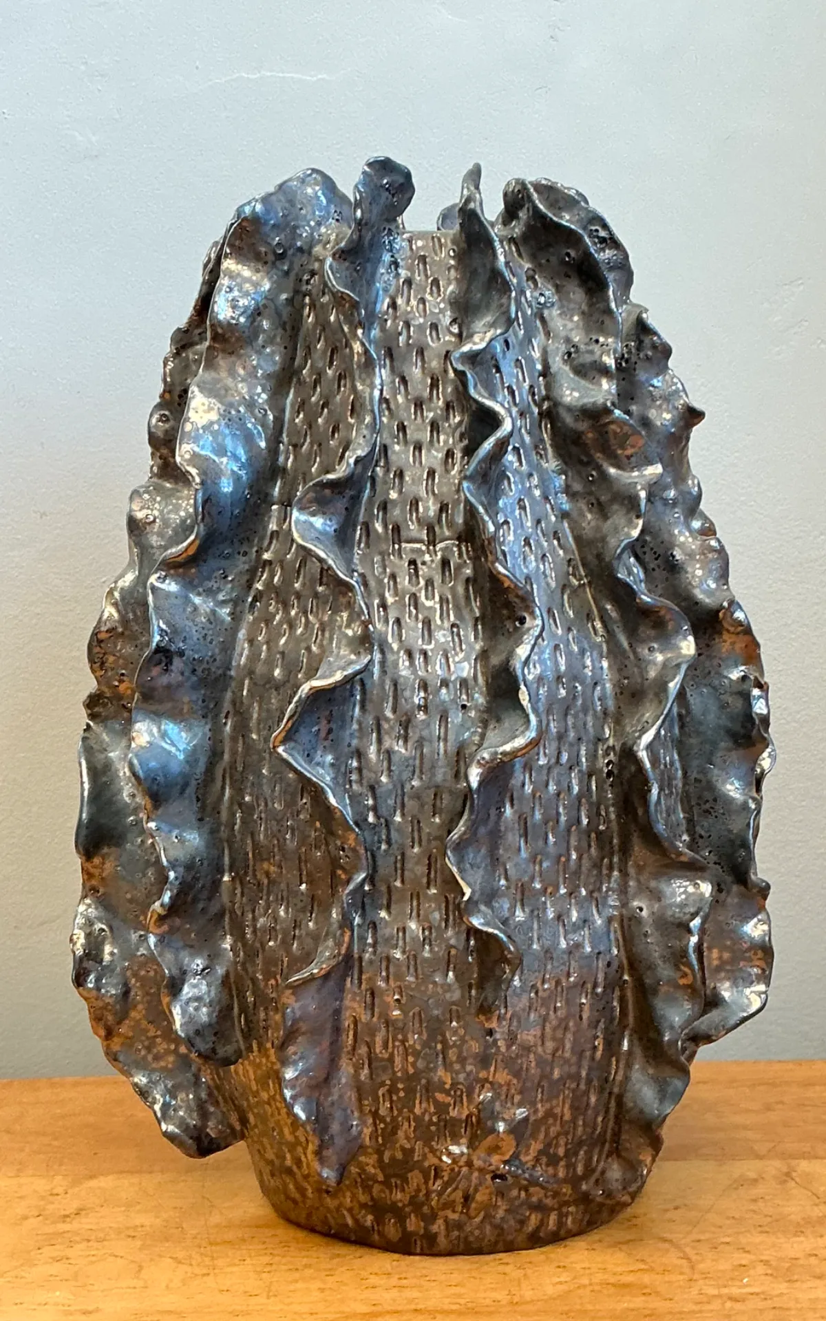 Vintage Silver Ruffle Studio Pottery Vase — additional photo 1
