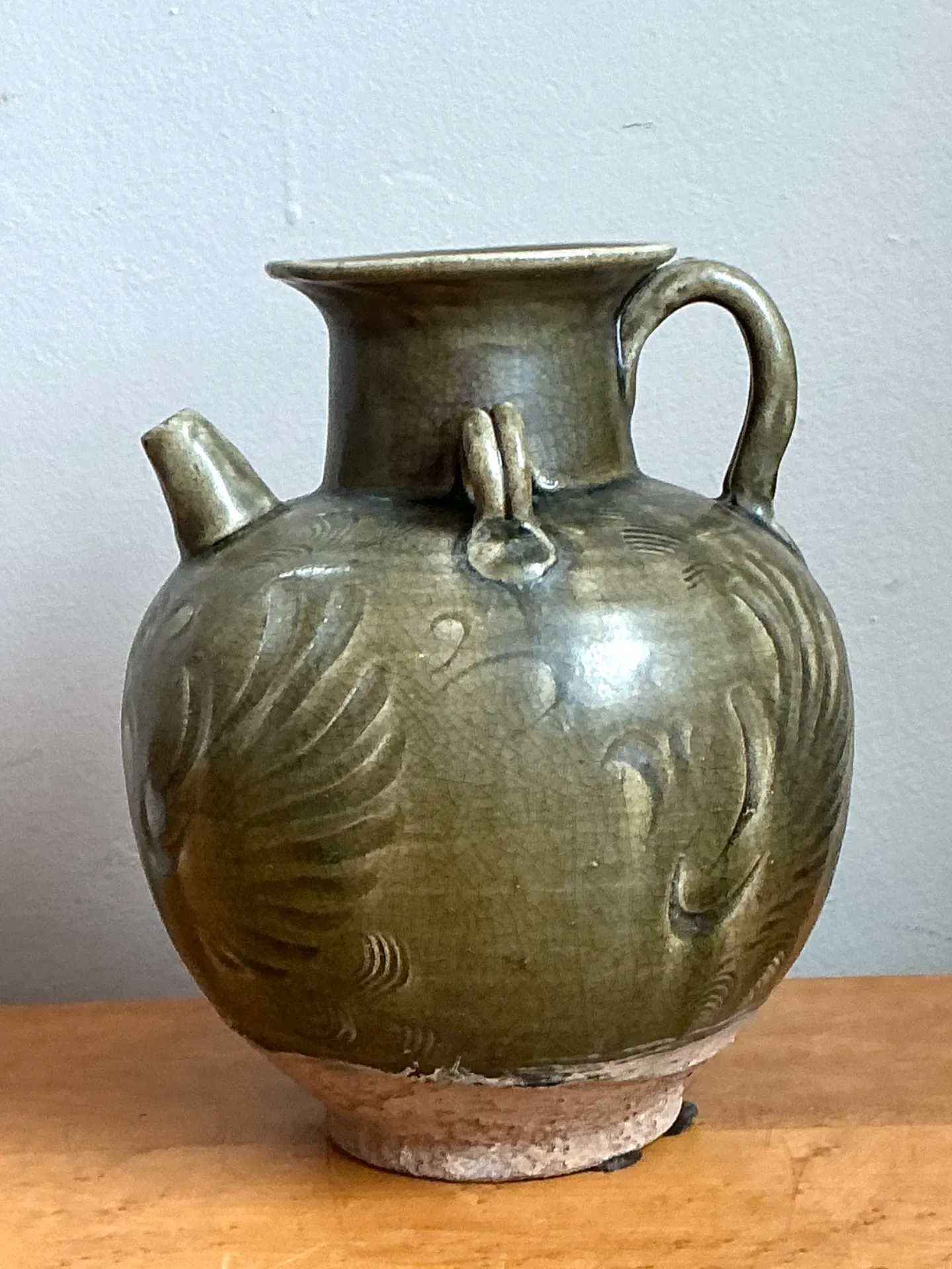 Vintage Sculptural Green Ceramic Jug — additional photo 1