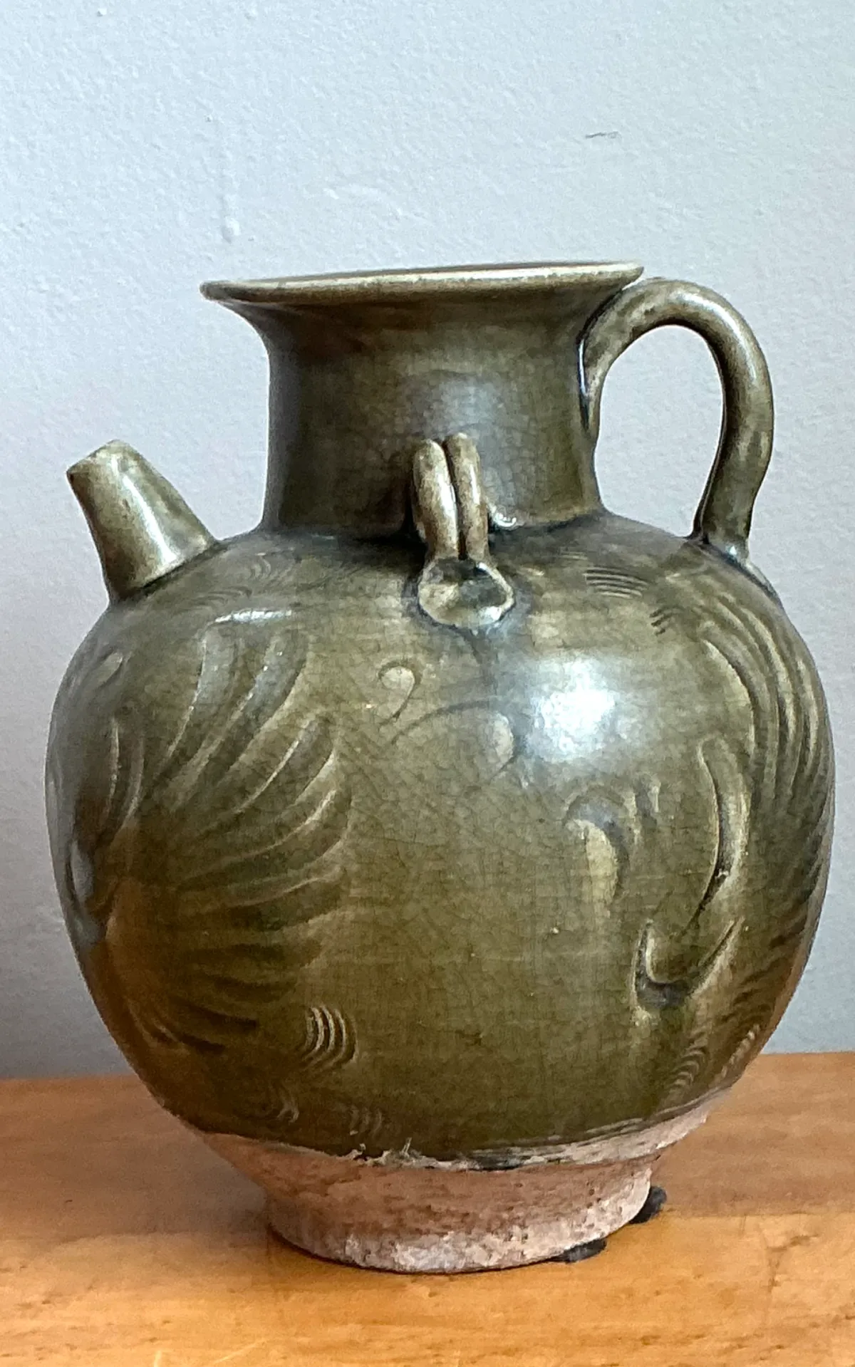 Vintage Sculptural Green Ceramic Jug