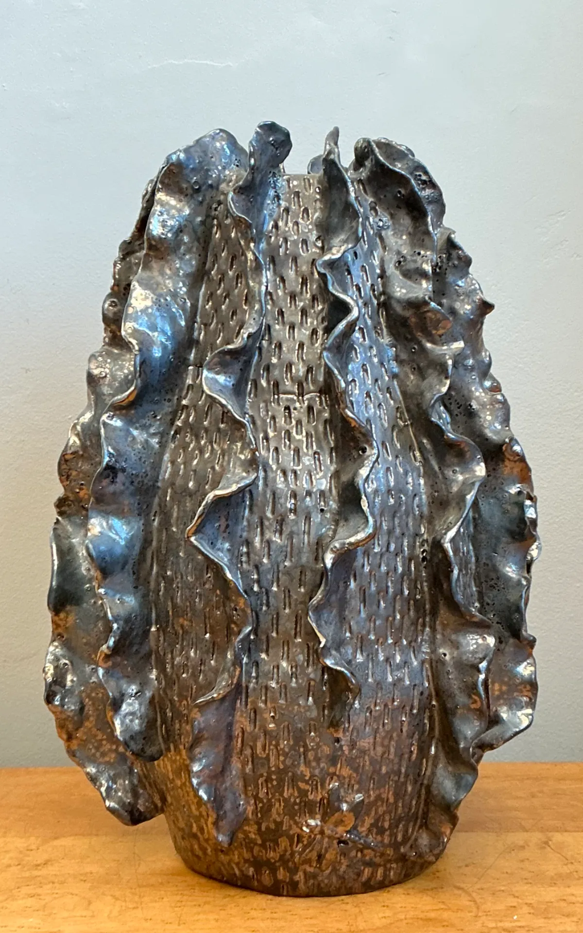 Vintage Silver Ruffle Studio Pottery Vase — additional photo 3