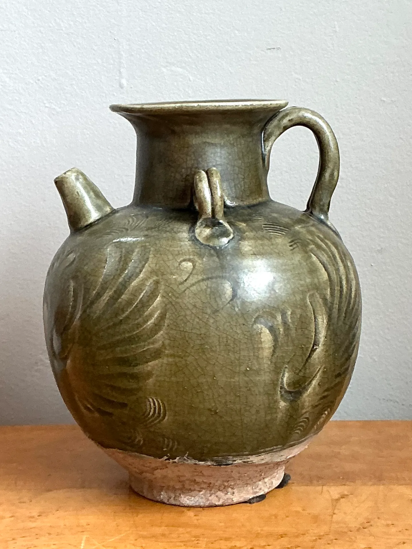 Vintage Sculptural Green Ceramic Jug — additional photo 5