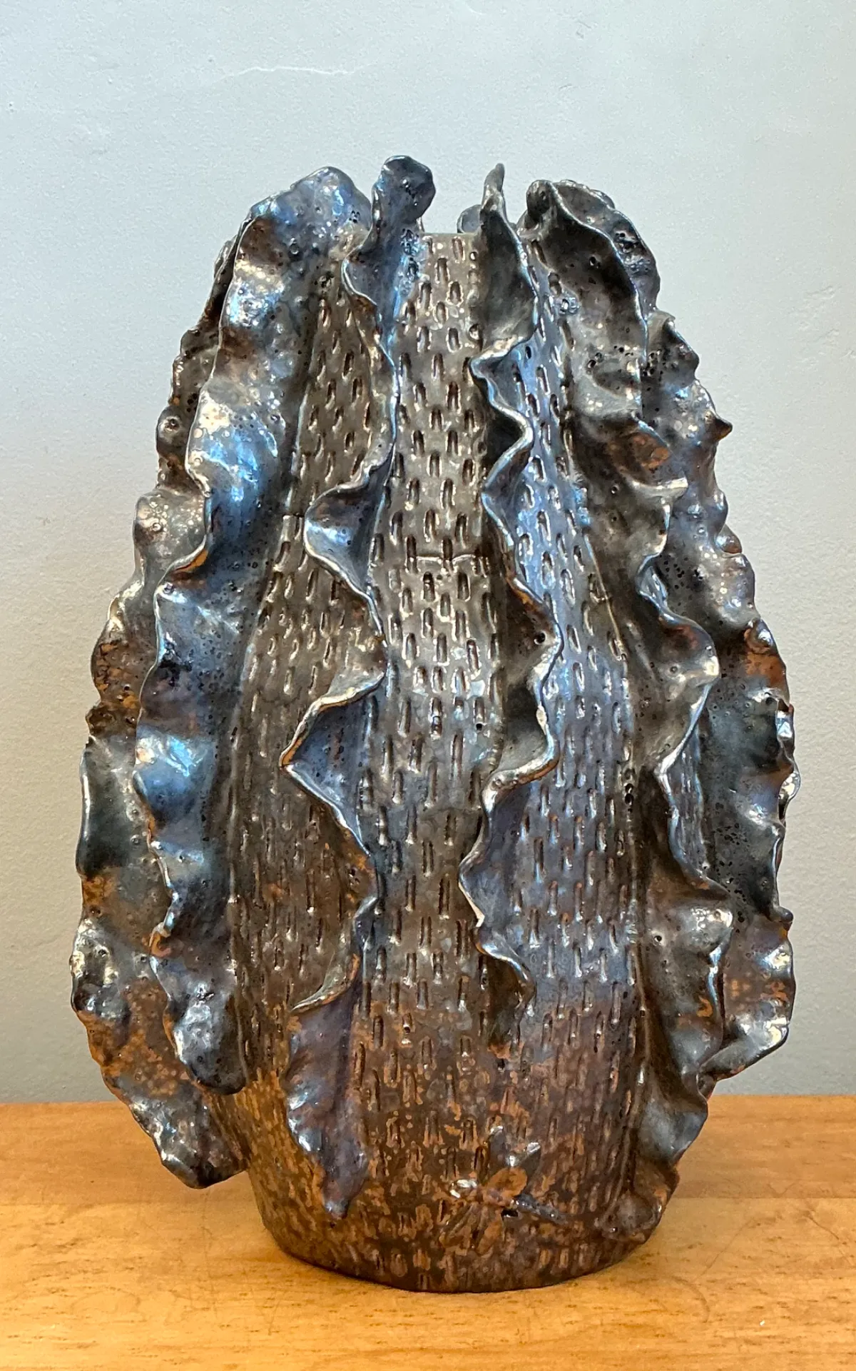 Vintage Silver Ruffle Studio Pottery Vase — additional photo 5