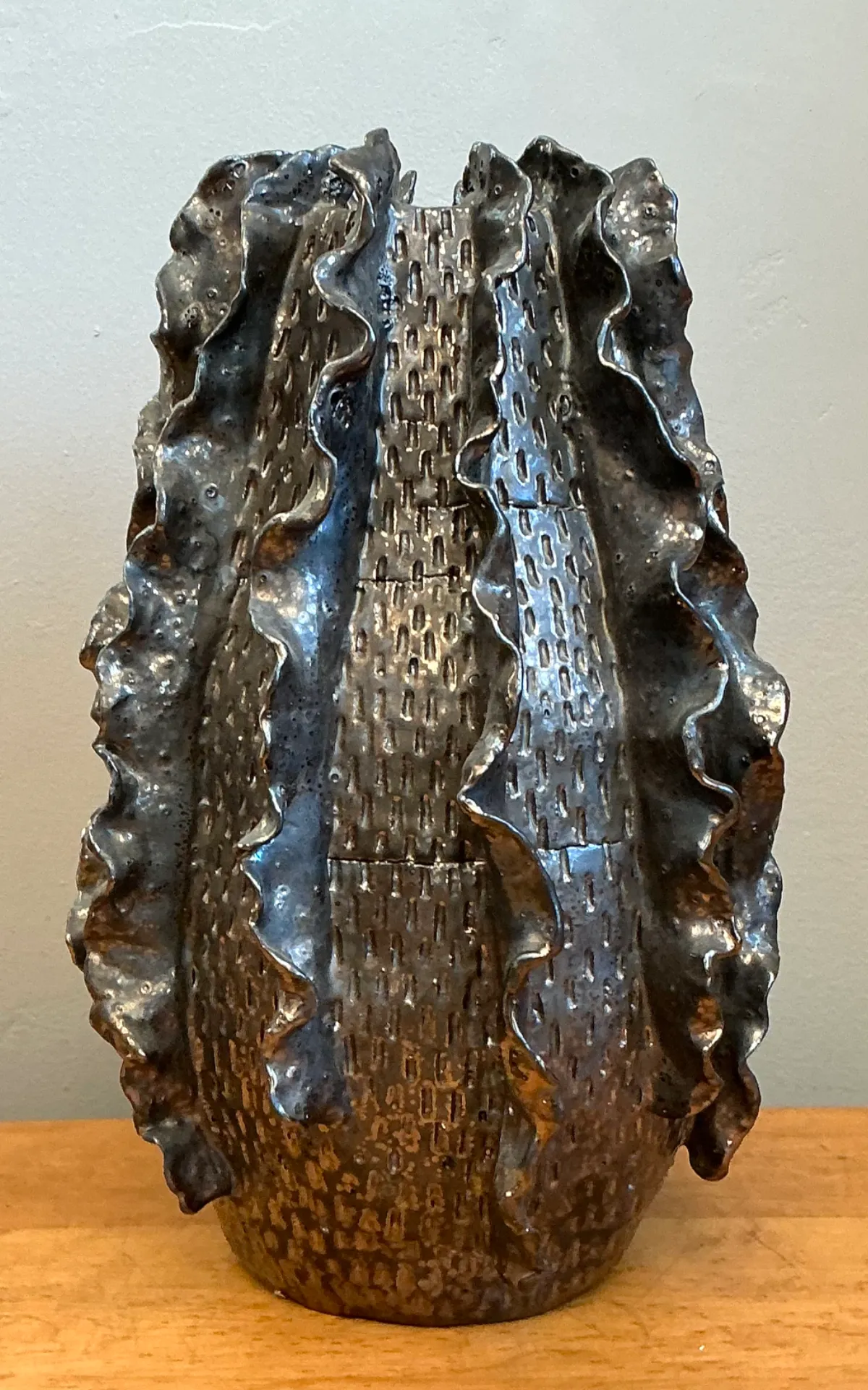 Vintage Silver Ruffle Studio Pottery Vase — additional photo 7