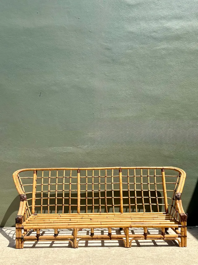 Vintage Woven Grid Rattan High Back Sofa — additional photo 7