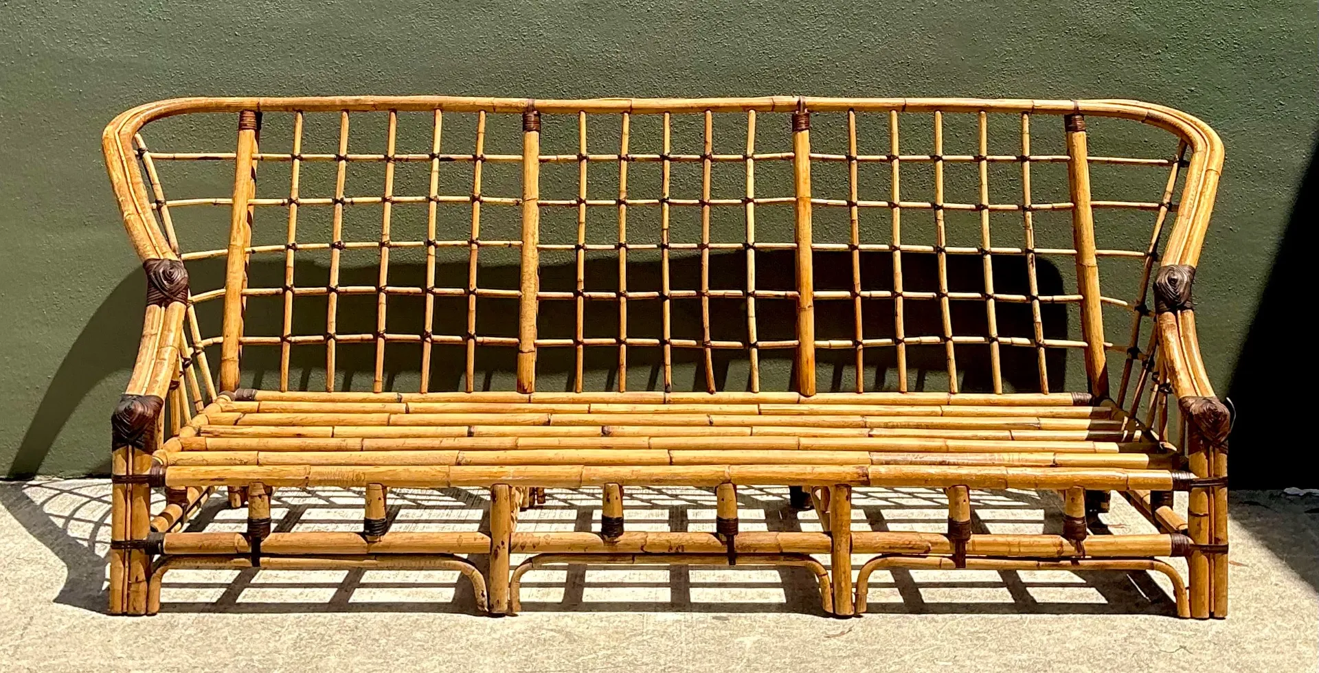 Vintage Woven Grid Rattan High Back Sofa — additional photo 1