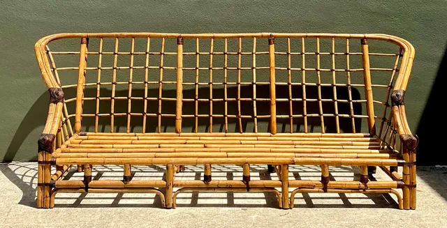 Vintage Woven Grid Rattan High Back Sofa — additional photo 1