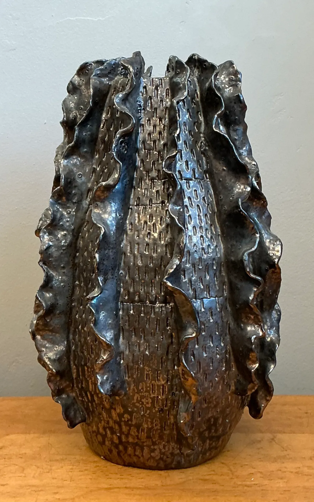 Vintage Silver Ruffle Studio Pottery Vase — additional photo 4