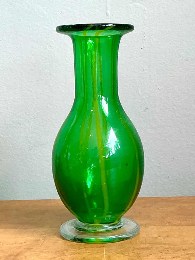 Vintage Italian Striped Green Glass Vase — additional photo 2