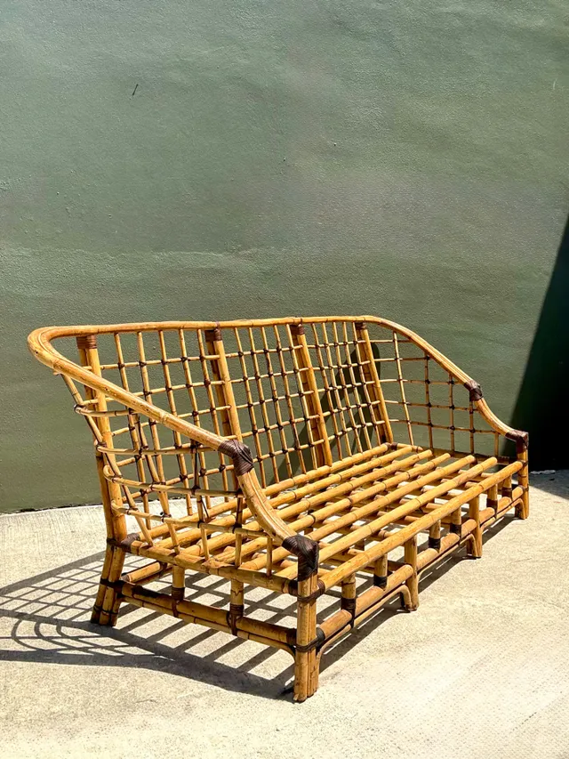 Vintage Woven Grid Rattan High Back Sofa — additional photo 5