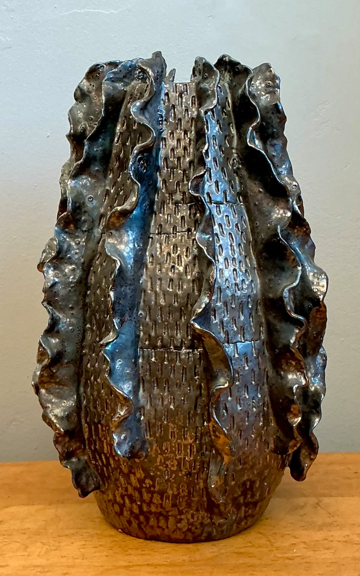 Vintage Silver Ruffle Studio Pottery Vase — additional photo 6