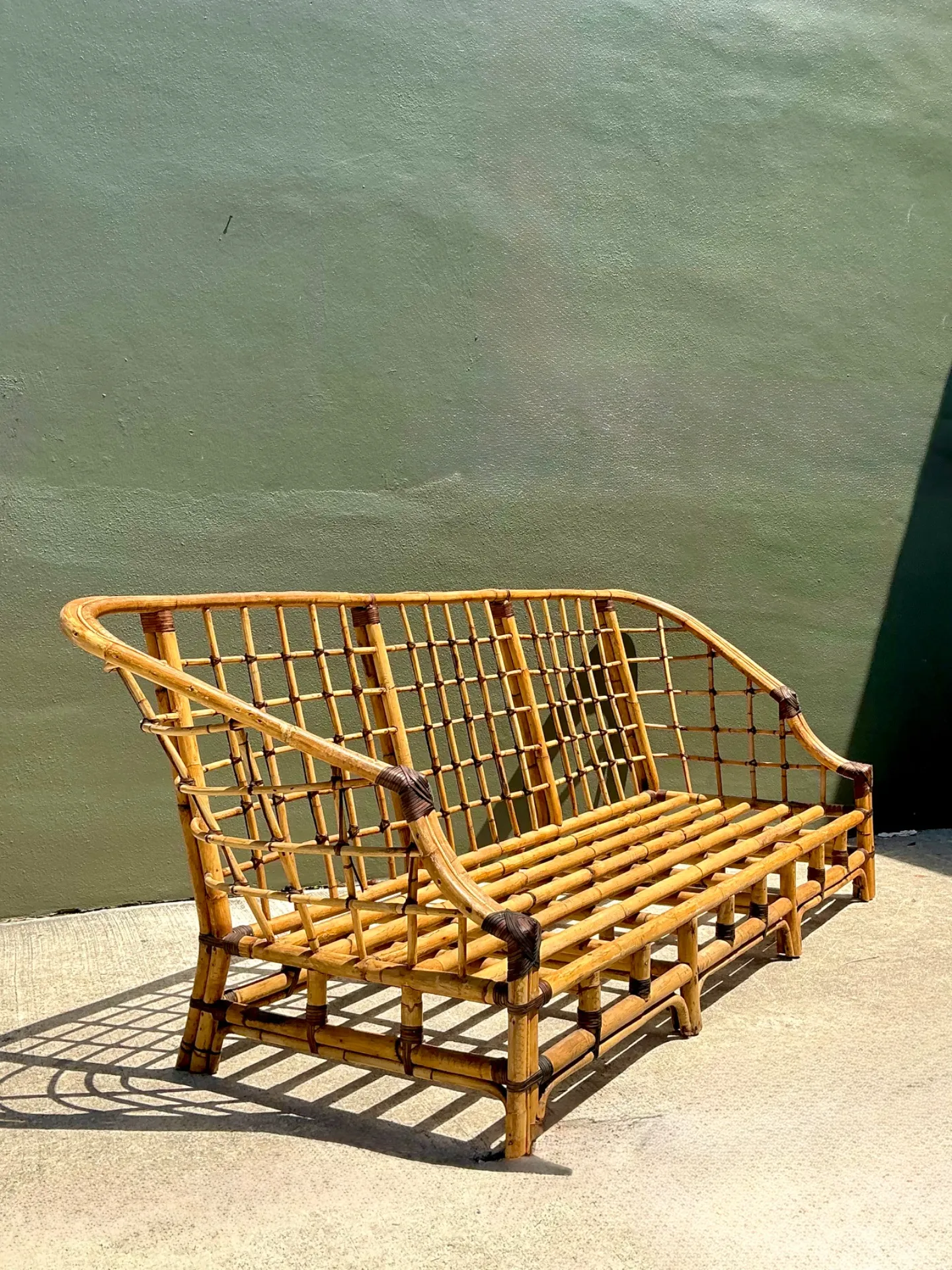 Vintage Woven Grid Rattan High Back Sofa — additional photo 2