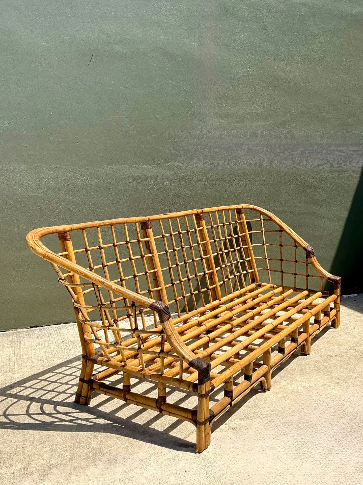 Vintage Woven Grid Rattan High Back Sofa — additional photo 8