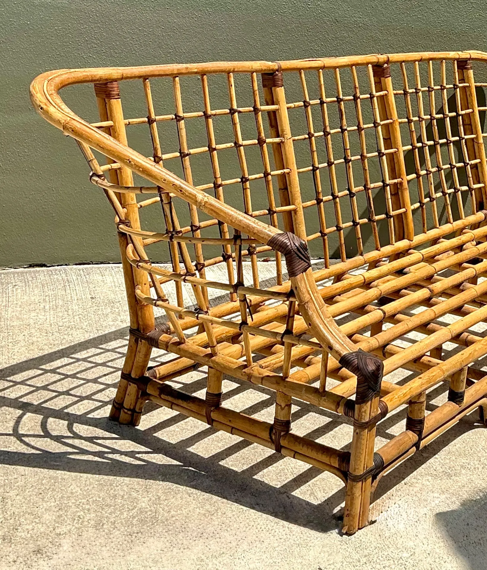 Vintage Woven Grid Rattan High Back Sofa — additional photo 3