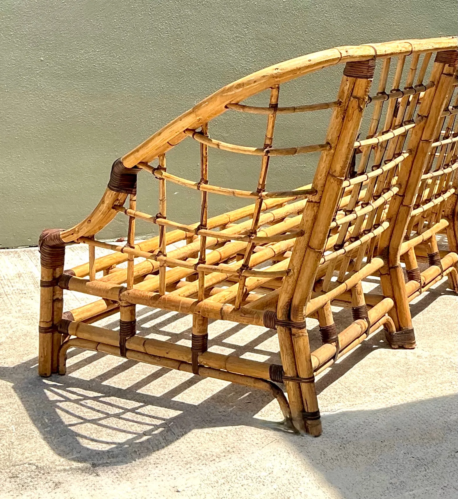Vintage Woven Grid Rattan High Back Sofa — additional photo 6