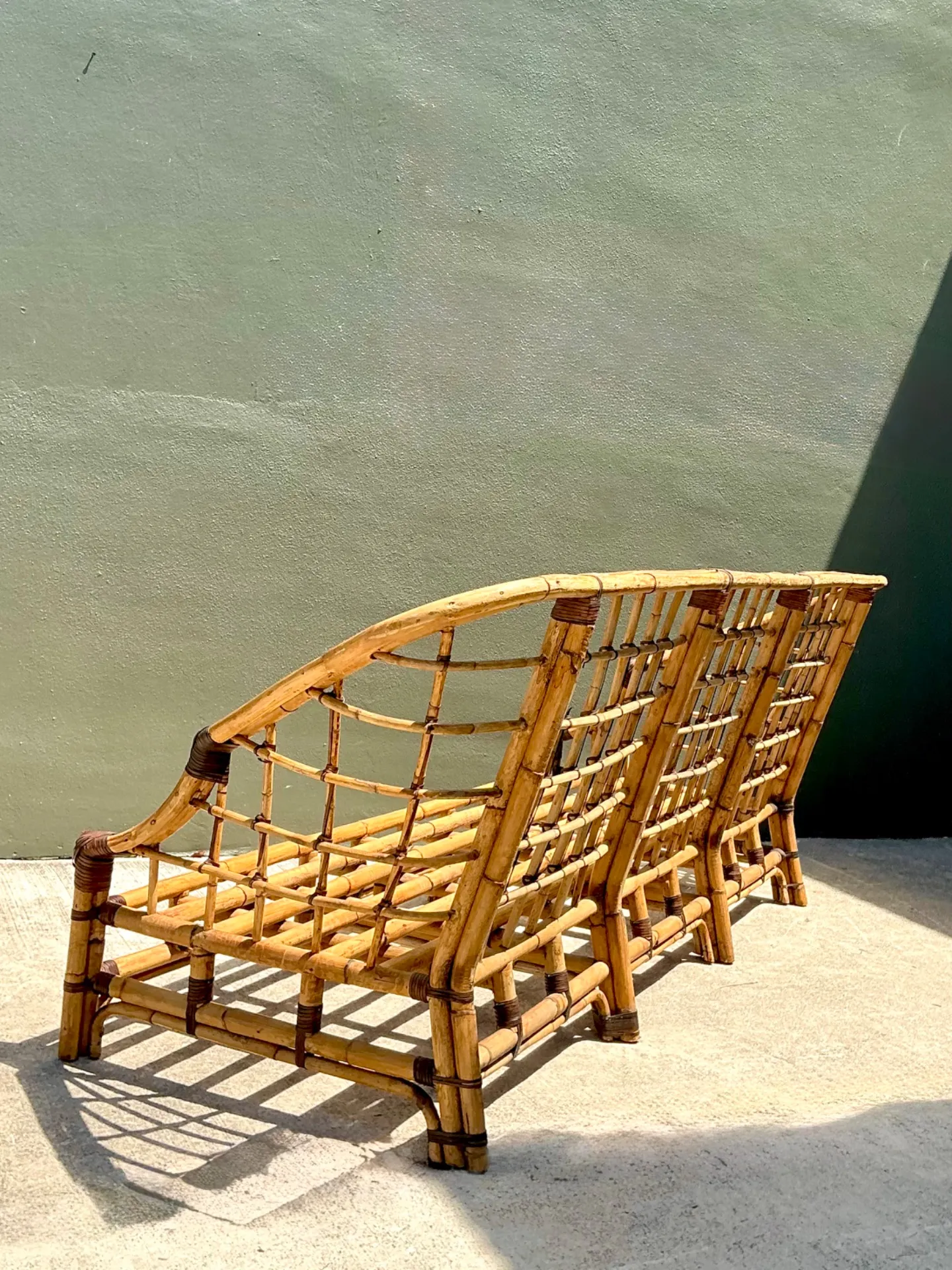 Vintage Woven Grid Rattan High Back Sofa — additional photo 4