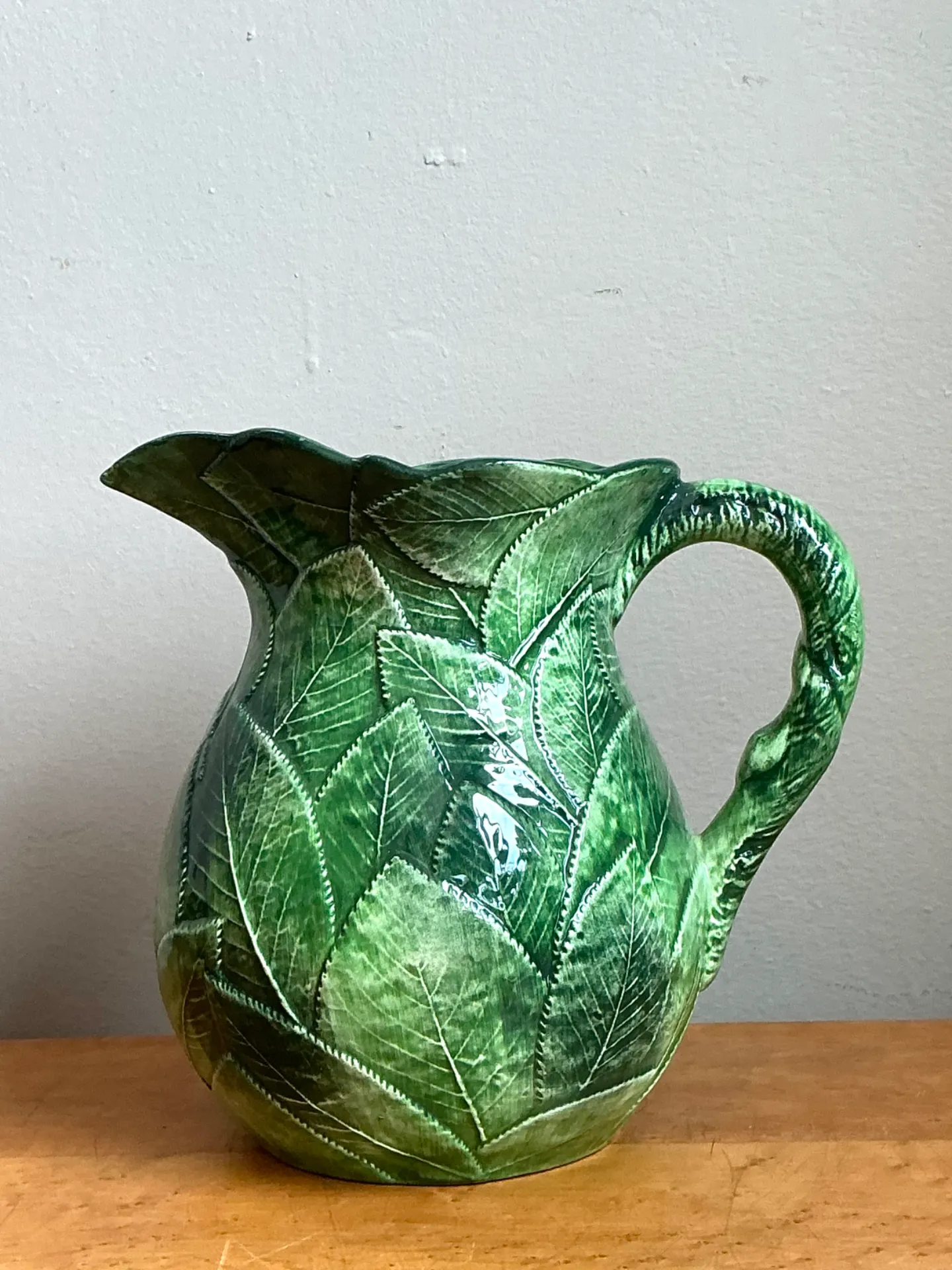 Vintage Green Leaf Motif Ceramic Pitcher — additional photo 8