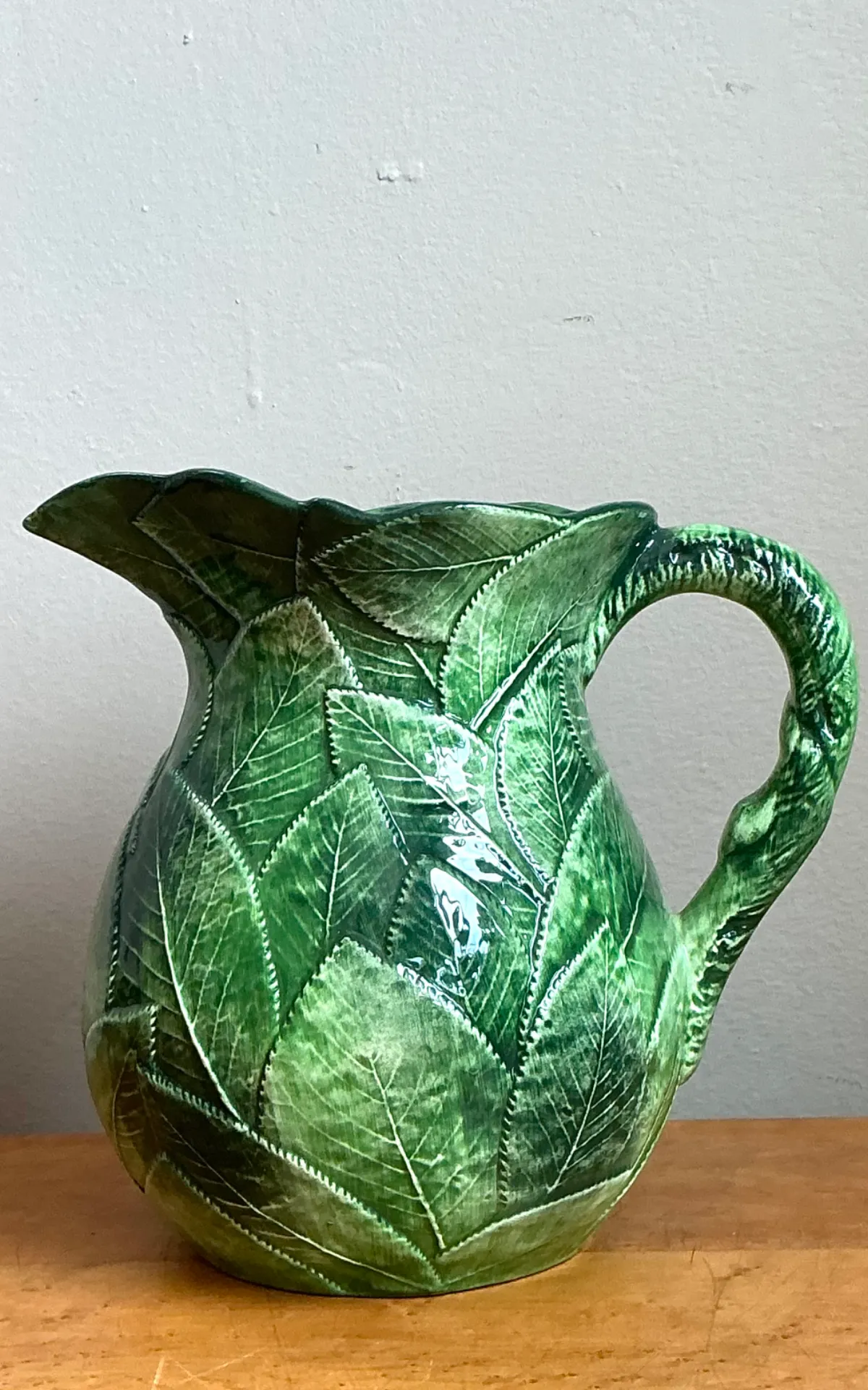 Vintage Green Leaf Motif Ceramic Pitcher — additional photo 8