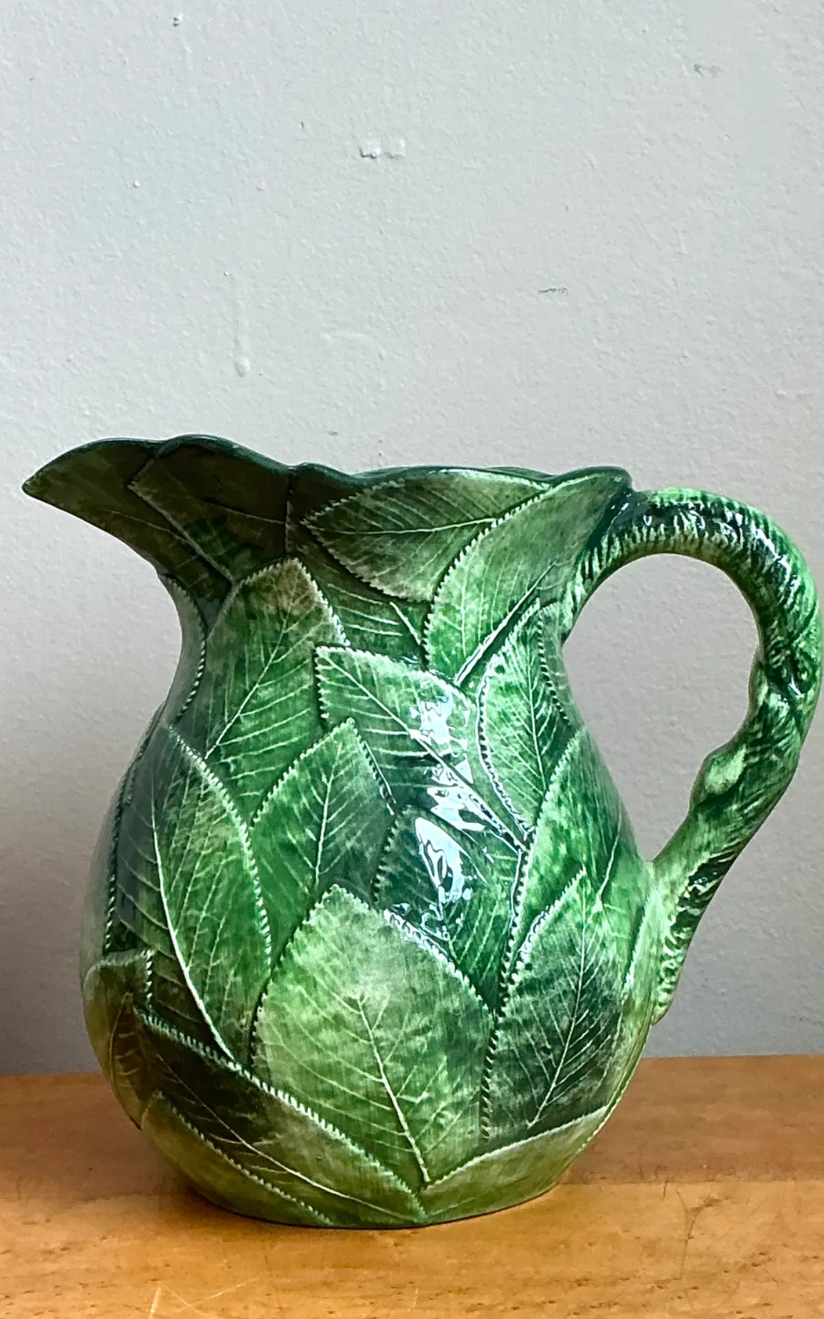 Vintage Green Leaf Motif Ceramic Pitcher — additional photo 5