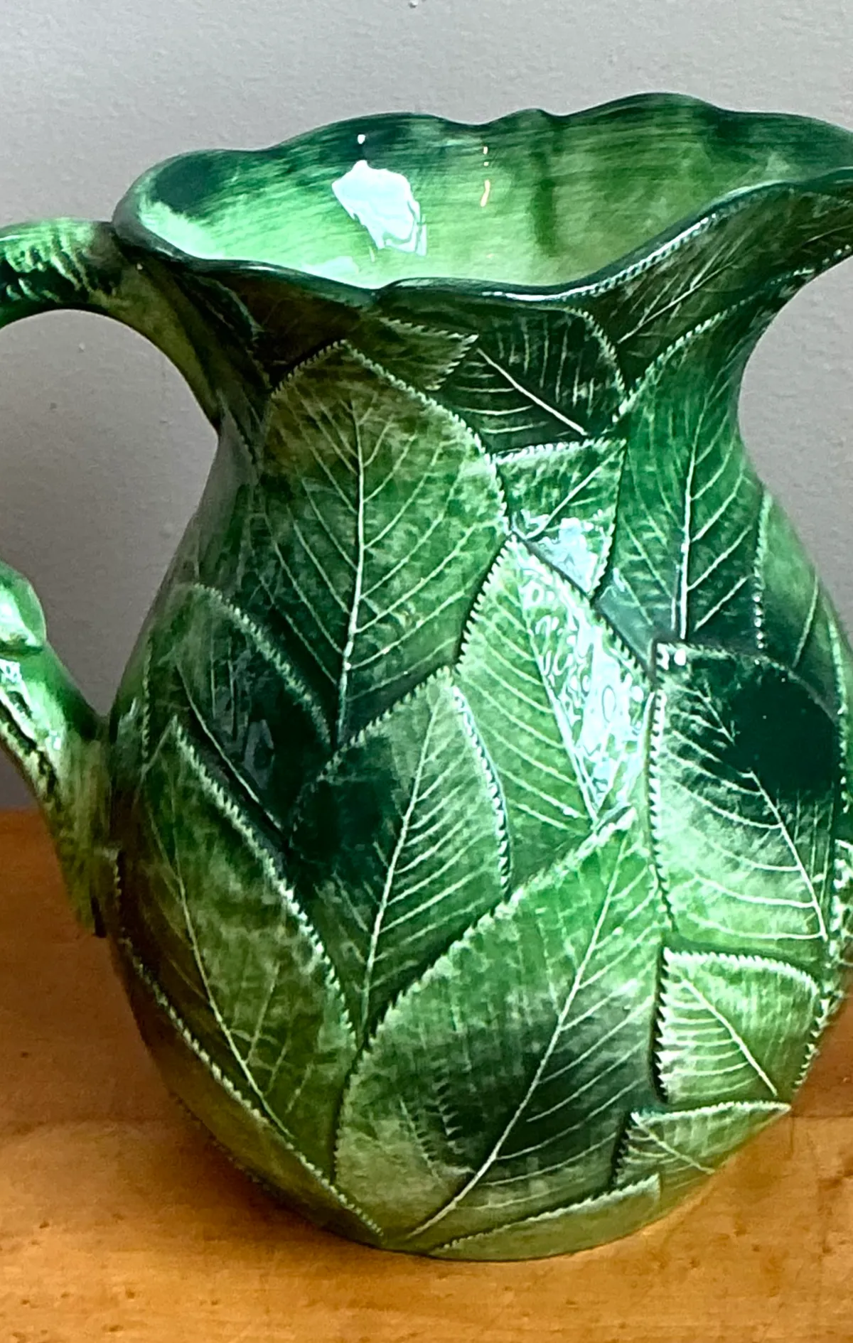 Vintage Green Leaf Motif Ceramic Pitcher — additional photo 7