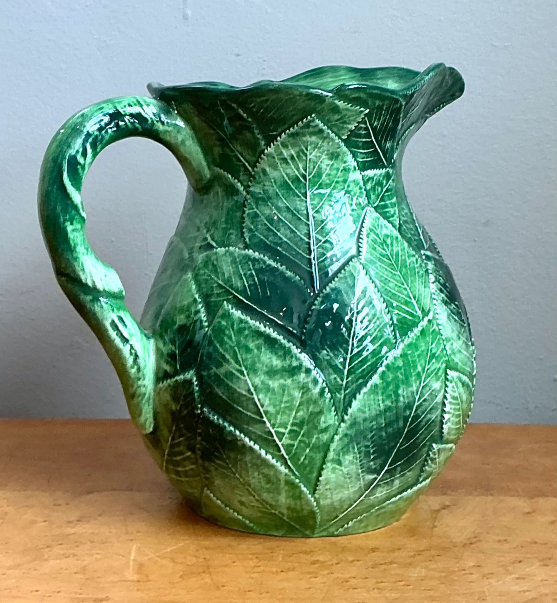 Vintage Green Leaf Motif Ceramic Pitcher — additional photo 4