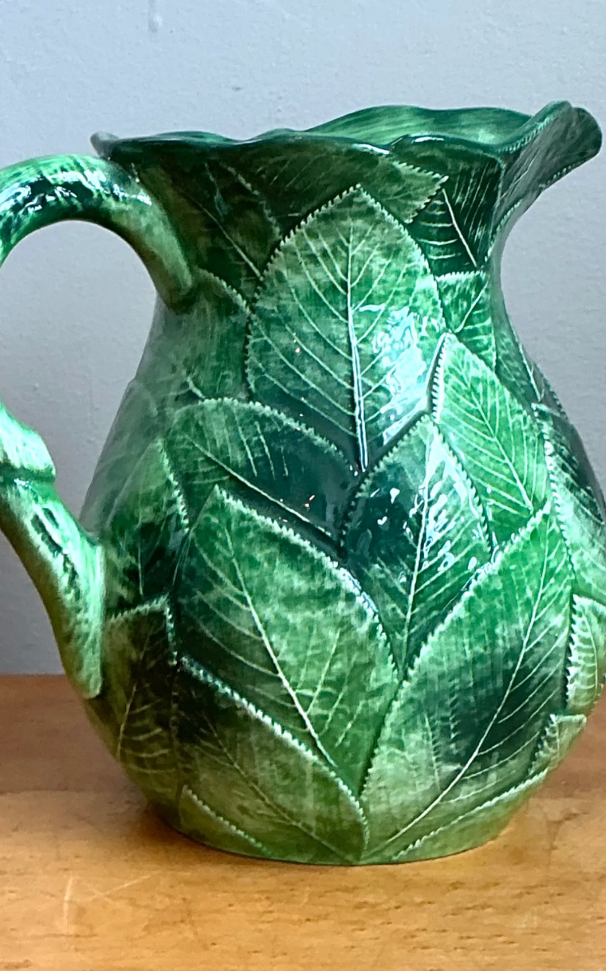 Vintage Green Leaf Motif Ceramic Pitcher — additional photo 4