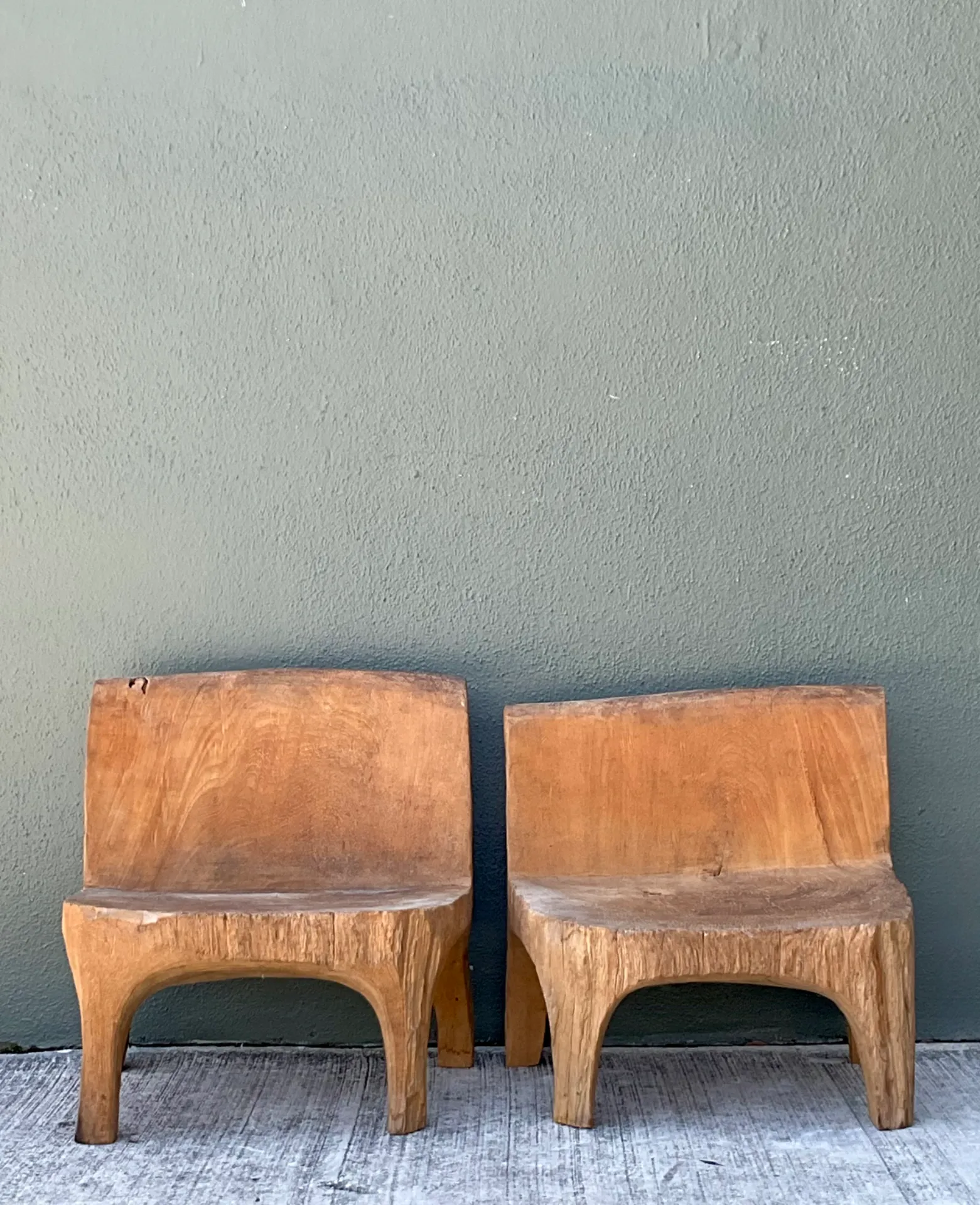 Vintage Carved Wood Low Stools  - Pair — additional photo 1