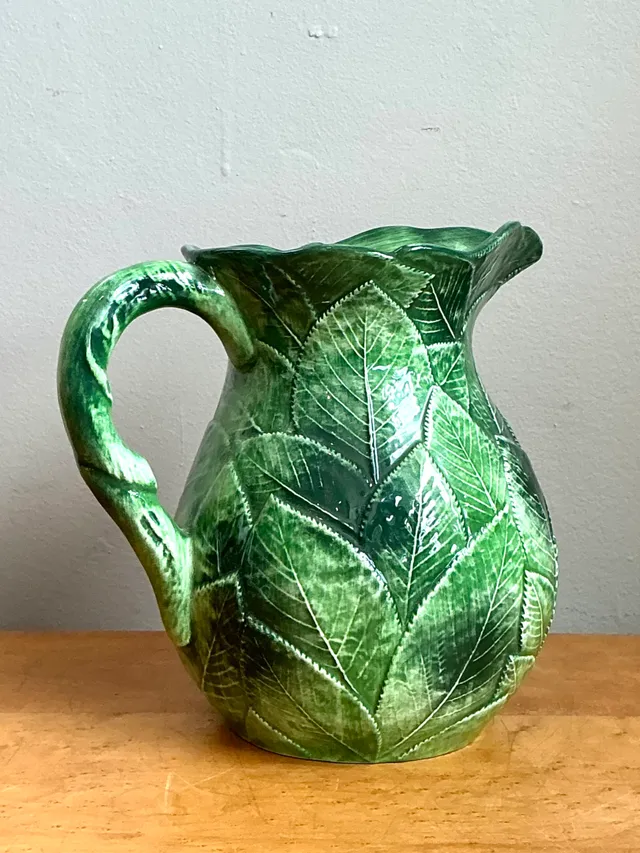 Vintage Green Leaf Motif Ceramic Pitcher — additional photo 1