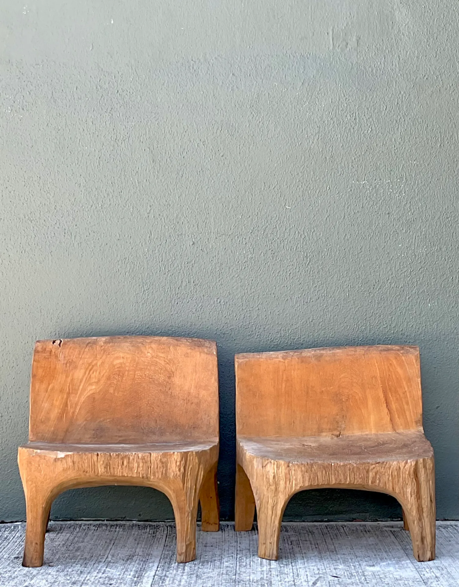 Vintage Carved Wood Low Stools  - Pair — additional photo 4