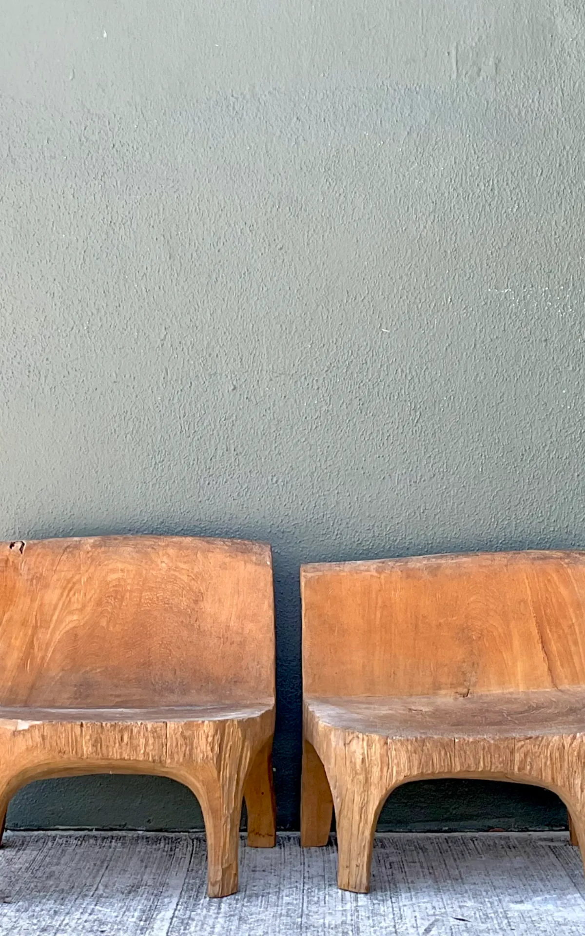 Vintage Carved Wood Low Stools - Pair — additional photo 4