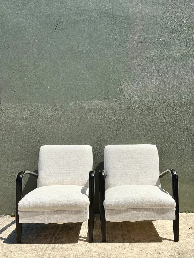 Vintage MCM Black Wood Lounge Chairs - Pair — additional photo 1