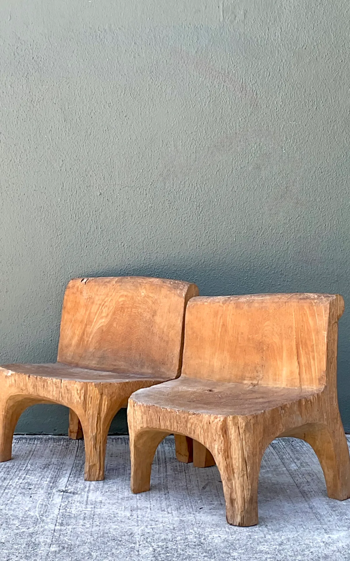 Vintage Carved Wood Low Stools - Pair — additional photo 7
