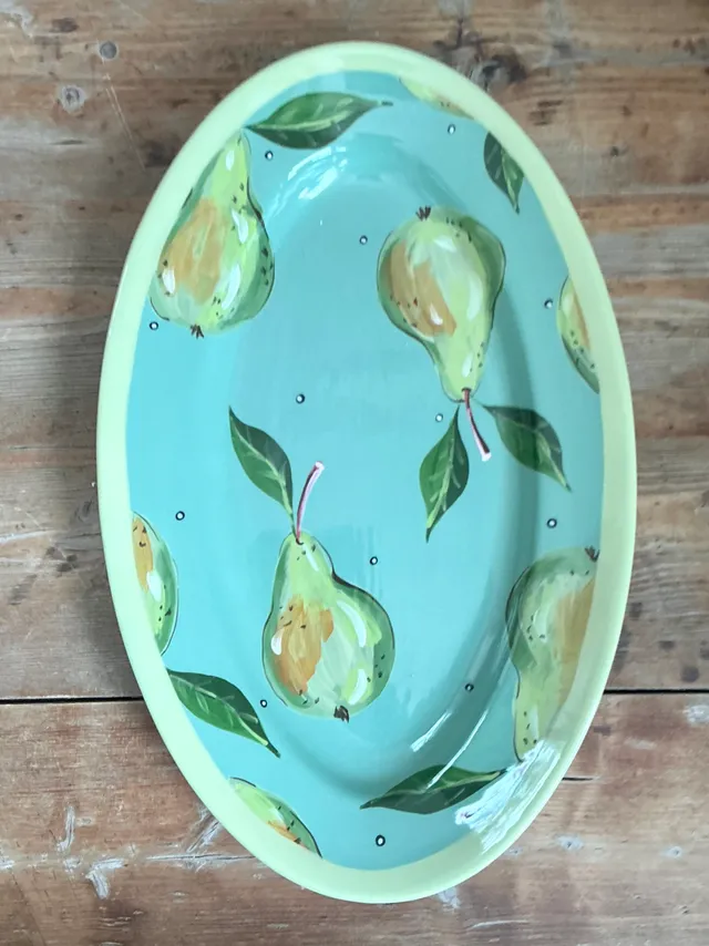Vintage Hand-Painted Pear Ceramic Platter — additional photo 2