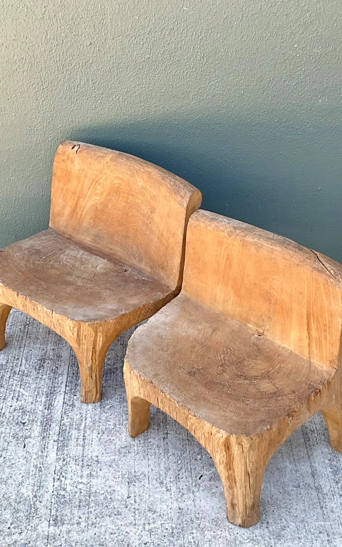 Vintage Carved Wood Low Stools - Pair — additional photo 2