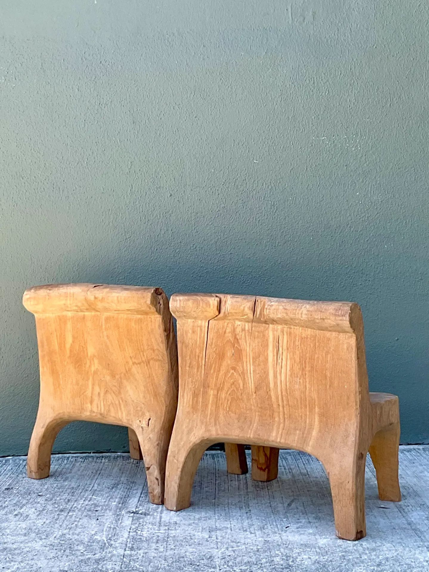 Vintage Carved Wood Low Stools  - Pair — additional photo 8