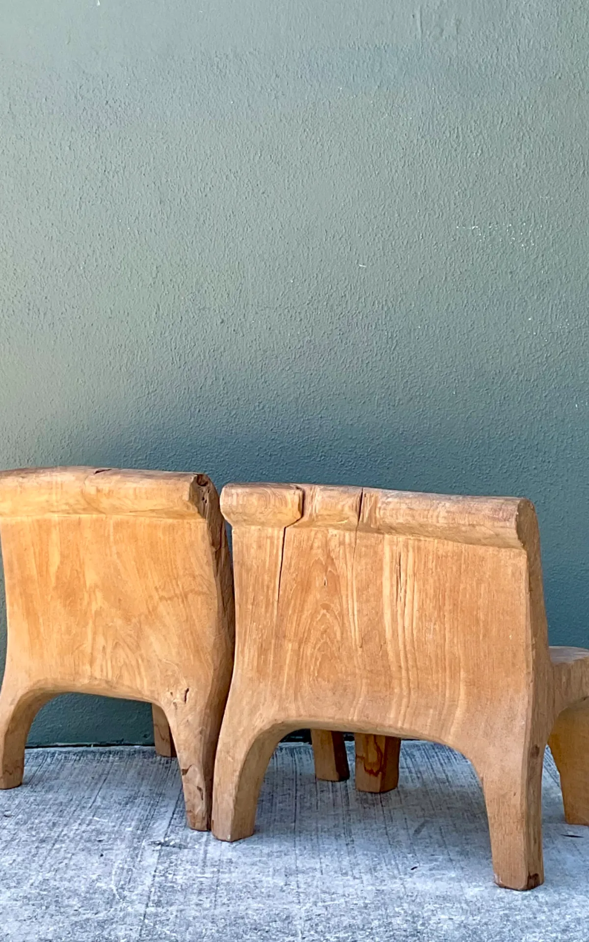 Vintage Carved Wood Low Stools - Pair — additional photo 8
