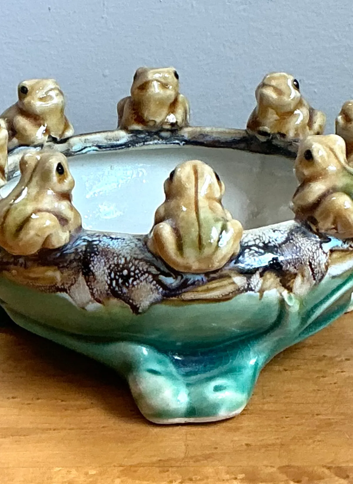 Vintage Green and Brown Frog Ceramic Dish — additional photo 6